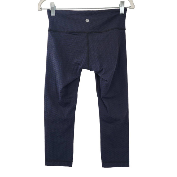 Lululemon Blue Black Textured Crop Leggings Size 6 22" Inch Inseam Royal Blue‎ - Picture 1 of 8